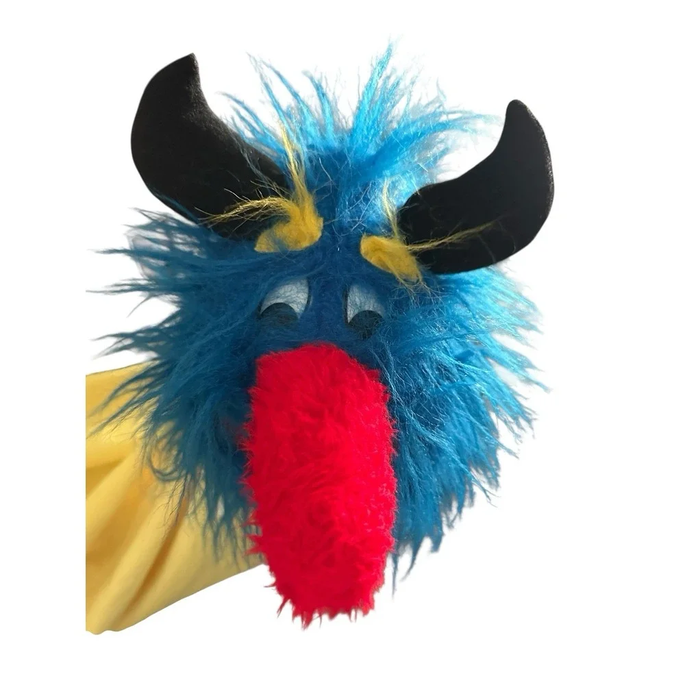Unique Shaggy Furry Monster w‎ Horns Yellow Body Red Hand